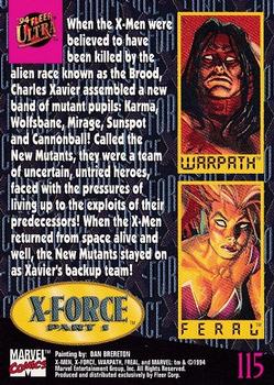 1994 Ultra X-Men #115 Warpath, Feral Back