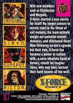 1994 Ultra X-Men #117 Cannonball / Rictor / Siryn / Sunspot Back