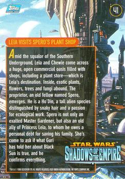 1996 Topps Star Wars Shadows of the Empire #41 Leia Visits Spero's Plant Shop Back