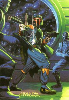 1996 Topps Star Wars Shadows of the Empire #90 Fett Fends Off Fellow Bounty Hunters Front