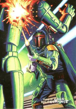 1996 Topps Star Wars Shadows of the Empire #91 4-LOM Tries His Luck Against Fett Front