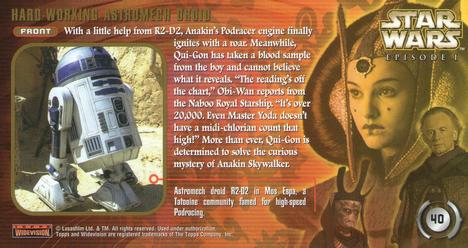 1999 Topps Widevision Star Wars: Episode I #40 Hard Working Astromech Droid Back