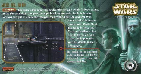1999 Topps Widevision Star Wars: Episode I #74 Jedi vs. Sith Back