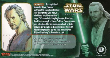 1999 Topps Widevision Star Wars: Episode I Series 2 #2 Qui-Gon Jinn Back