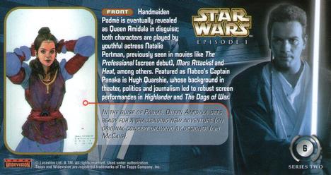 1999 Topps Widevision Star Wars: Episode I Series 2 #6 Captain Panaka And Queen Amidala Back