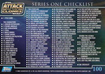 2002 Topps Star Wars: Attack of the Clones #100 Checklist Back