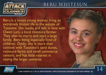 2002 Topps Star Wars: Attack of the Clones #14 Beru Whitesun Back