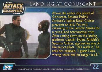 2002 Topps Star Wars: Attack of the Clones #22 Landing At Coruscant Back