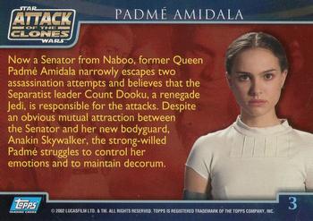 2002 Topps Star Wars: Attack of the Clones #3 Padmé Amidala Back