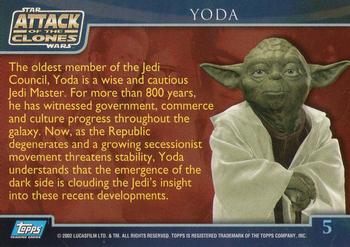 2002 Topps Star Wars: Attack of the Clones #5 Yoda Back