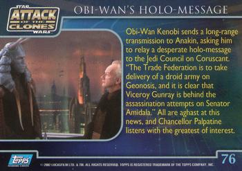 2002 Topps Star Wars: Attack of the Clones #76 Obi-Wan's Holo-Message Back