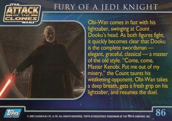 2002 Topps Star Wars: Attack of the Clones #86 Fury Of A Jedi Knight Back