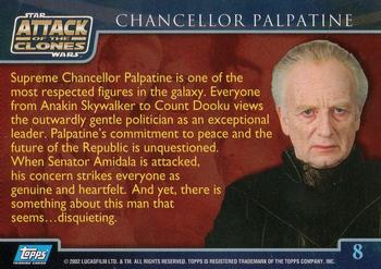 2002 Topps Star Wars: Attack of the Clones #8 Chancellor Palpatine Back