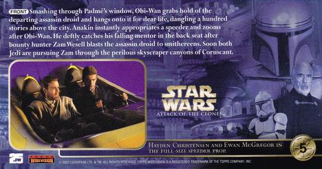 2002 Topps Star Wars: Attack of the Clones Widevision #5 The Jedi Pursuers Above Coruscant Back
