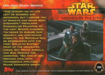 2005 Topps Star Wars Revenge of the Sith #58 His Mad Reign Begins Back