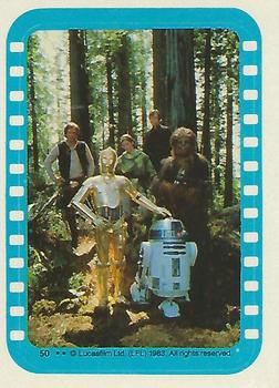 1983 Topps Star Wars: Return of the Jedi - Stickers #50 Han Solo / Leia Organa / Luke Skywalker / Chewbacca / R2-D2 / C-3PO Front