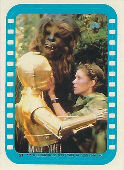 1983 Topps Star Wars: Return of the Jedi - Stickers #51 C-3PO / Chewbacca / Leia Organa Front
