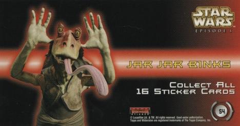 1999 Topps Widevision Star Wars: Episode I - Stickers #S4 Jar Jar Binks Back