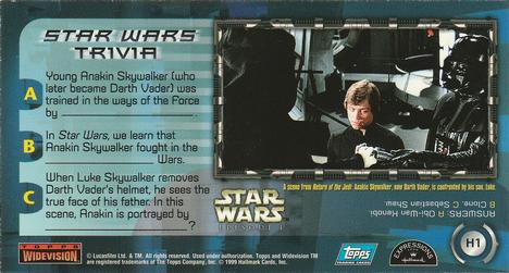 1999 Topps Widevision Star Wars: Episode I - Hallmark Trivia #H-1 Anakin Skywalker and Obi-Wan Kenobi Back
