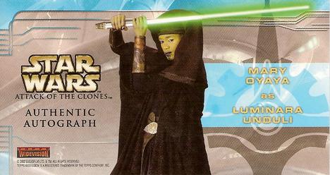 2002 Topps Star Wars: Attack of the Clones Widevision - Autographs #NNO Mary Oyaya as Luminara Unduli Back