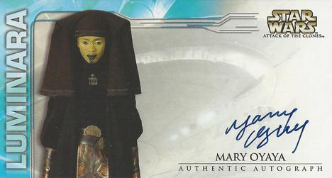 2002 Topps Star Wars: Attack of the Clones Widevision - Autographs #NNO Mary Oyaya as Luminara Unduli Front