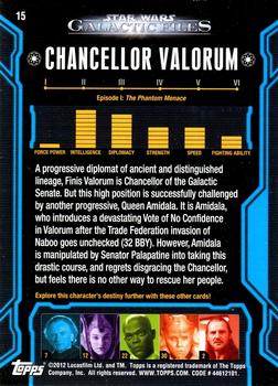 2012 Topps Star Wars: Galactic Files #15 Chancellor Valorum Back