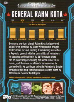 2012 Topps Star Wars: Galactic Files #190 General Rahm Kota Back