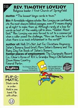 1994 SkyBox The Simpsons Series II #S13 Reverend Lovejoy Back