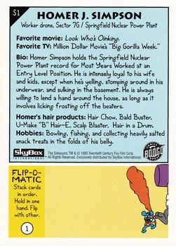 1993 SkyBox The Simpsons #S1 Homer Simpson Back