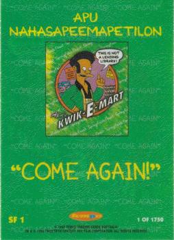 1996 Tempo The Simpsons Down Under - Springfield's Finest #SF1 Apu Nahasapeemapetilon Back
