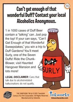 2001 Inkworks Simpsons Mania! #55 Duff Beer Back