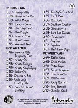 2001 Inkworks Simpsons Mania! #72 Checklist Card Back