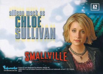 2002 Inkworks Smallville Season 1 - Autographs #A2 Allison Mack Back