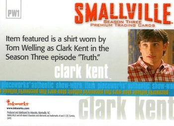 2004 Inkworks Smallville Season 3 - Pieceworks Costume Cards #PW1 Tom Welling as Clark Kent Back