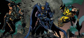 1996 SkyBox Amalgam - Promos #NNO Batman, Dark Claw & Wolverine Front