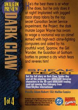 1996 SkyBox Amalgam - Preview Set #1 Dark Claw Back