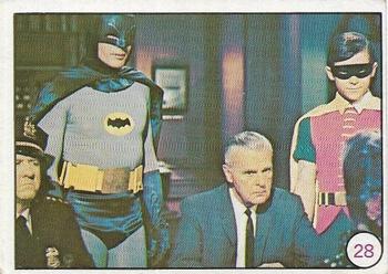 1966 Topps Batman Bat Laffs #28 Batman, Robin and Commissioner Gordon Front