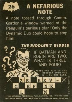 1966 Topps Batman Riddler Back #26 A Nefarious Note Back