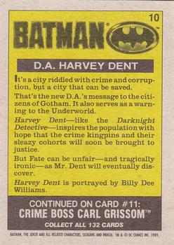 1989 Topps Batman #10 District Attorney Harvey Dent Back