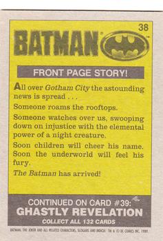 1989 Topps Batman #38 Front Page Story! Back
