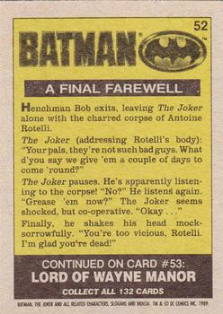 1989 Topps Batman #52 A Final Farewell Back