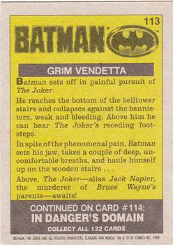 1989 Topps Batman #113 Grim Vendetta Back