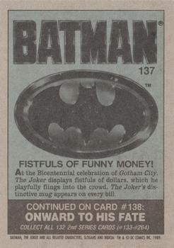 1989 Topps Batman #137 Fistfulls of Funny Money! Back