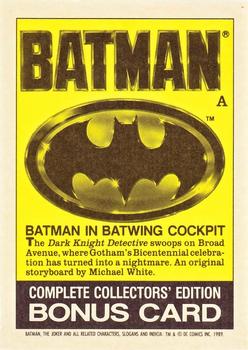 1989 Topps Batman - Bonus Cards #A Batman in Batwing Back
