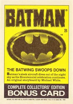 1989 Topps Batman - Bonus Cards #B The Batwing Swoops Down Back