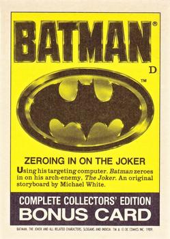 1989 Topps Batman - Bonus Cards #D Zeroing in on the Joker Back