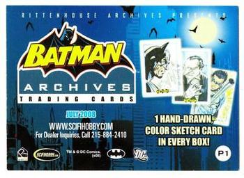 2008 Rittenhouse Batman Archives - Promos #P1 Batman Back