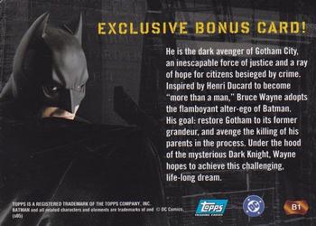 2005 Topps Batman Begins - Bonus Cards #B1 Batman Back