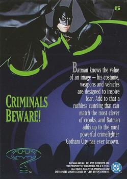 1995 Fleer Batman Forever #6 Criminals Beware! Back