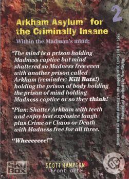 1996 SkyBox Batman Master Series #2 Arkham Asylum for the Criminally Insane Back